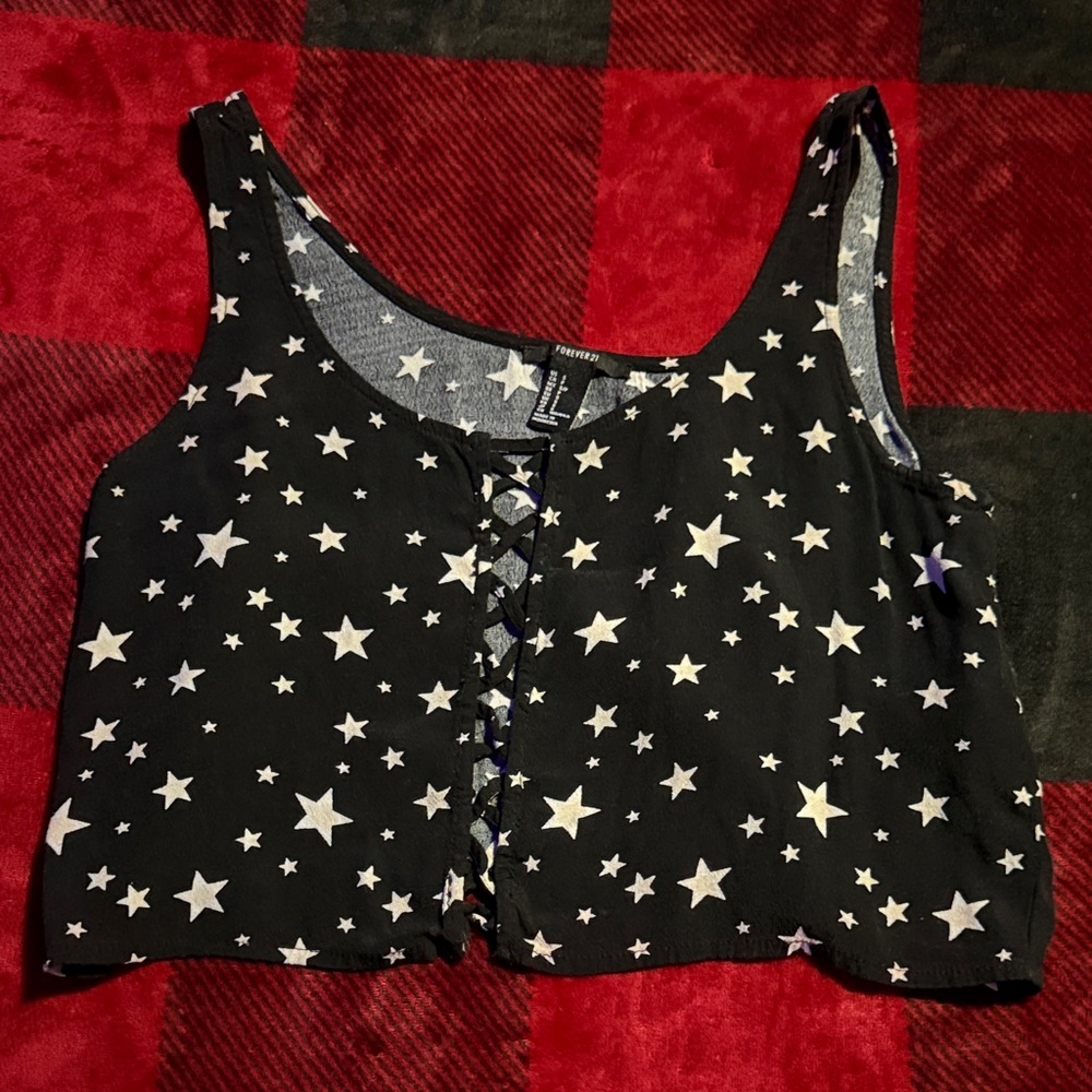 Forever 21 Black Top with White Star Pattern